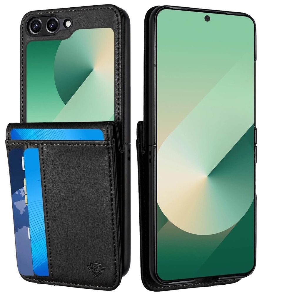 Black Leather Wallet Case for Smartphones For Samsung Galaxy Flip 7
